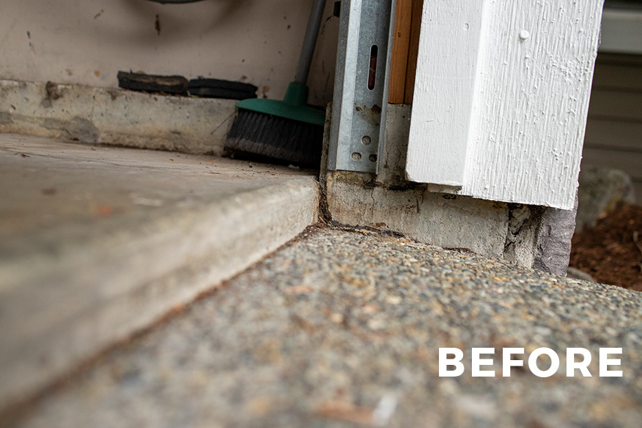 Door threshold before and after leveling pair