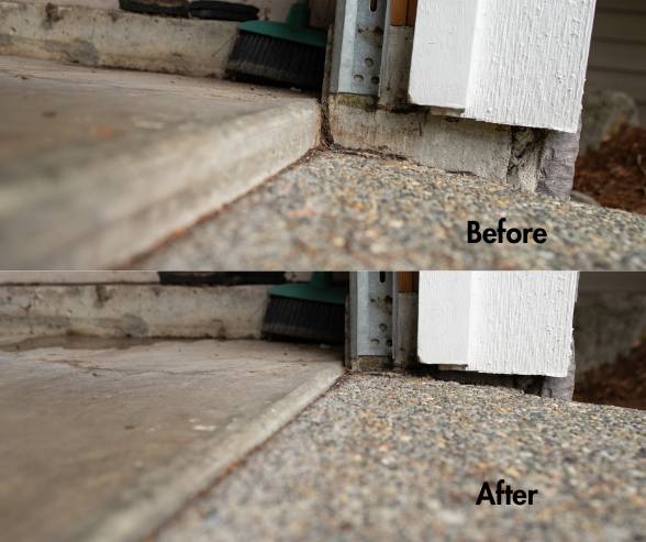 Garage threshold before and after leveling
