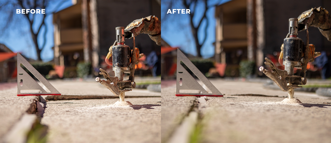 Concrete pad before and after correction