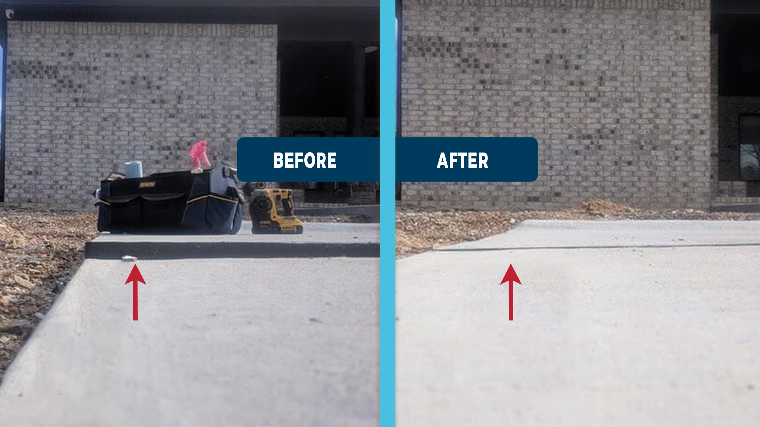 Sidewalk before and after polyurethane lift